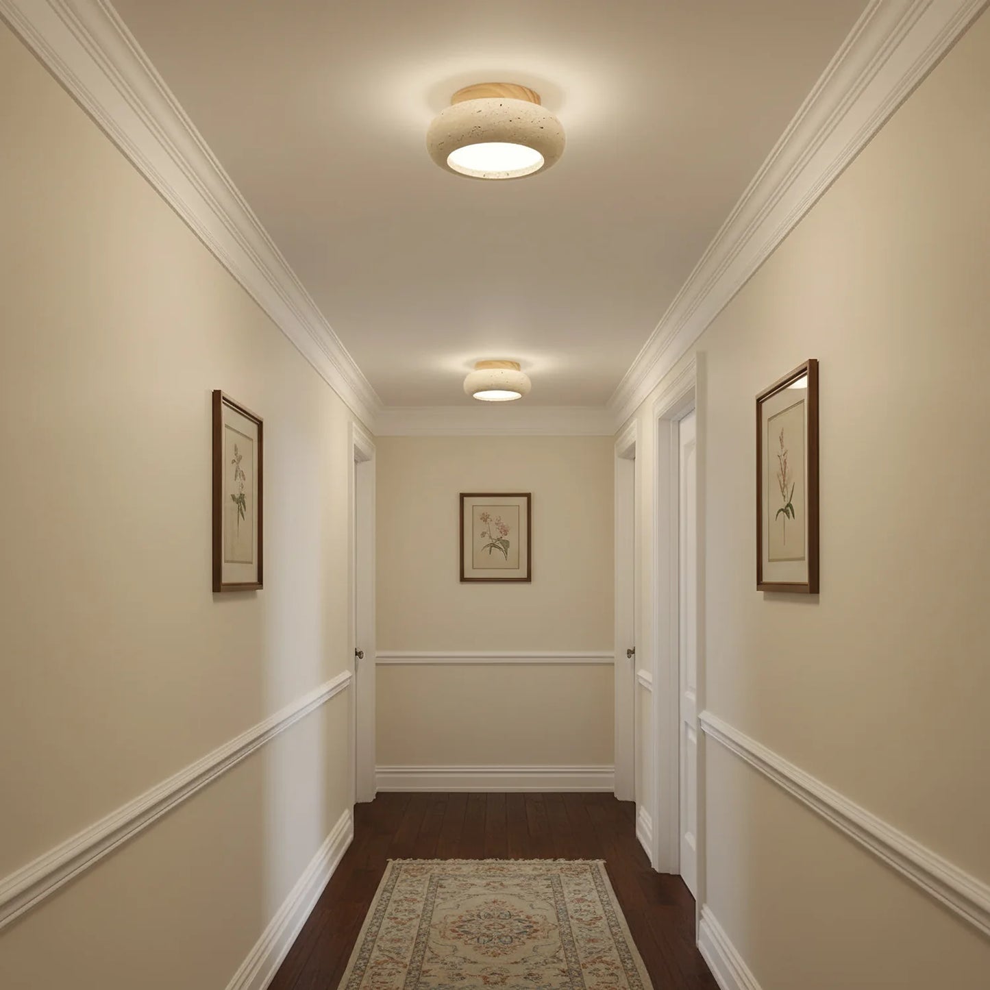 Ceiling Light Travertine Stone Wooden Base Modern Interior | Cairns