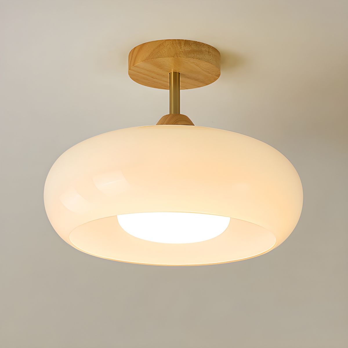Ceiling Light Wood Glass Drum Vintage Style | Alvora