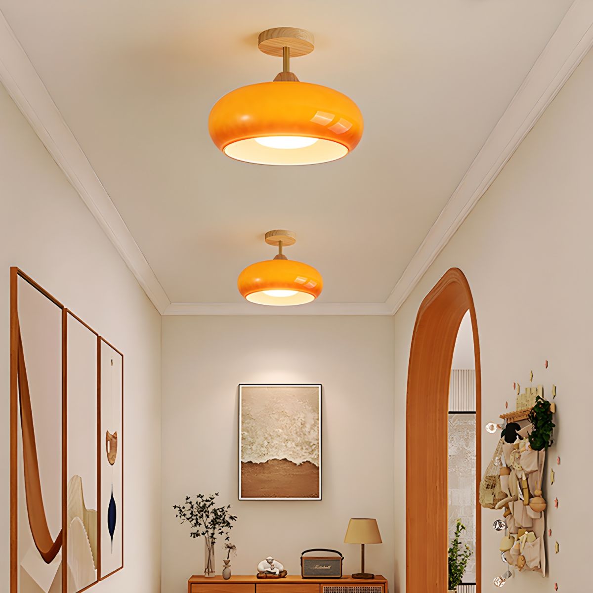 Ceiling Light Wood Glass Drum Vintage Style | Alvora