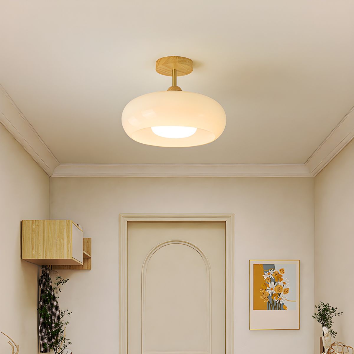 Ceiling Light Wood Glass Drum Vintage Style | Alvora