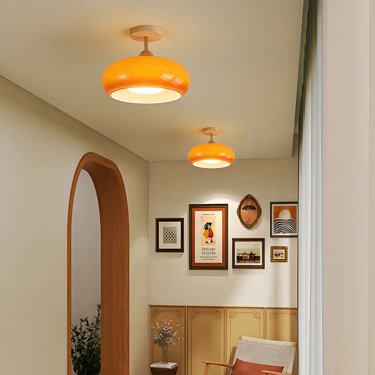 Ceiling Light Wood Glass Drum Vintage Style | Alvora