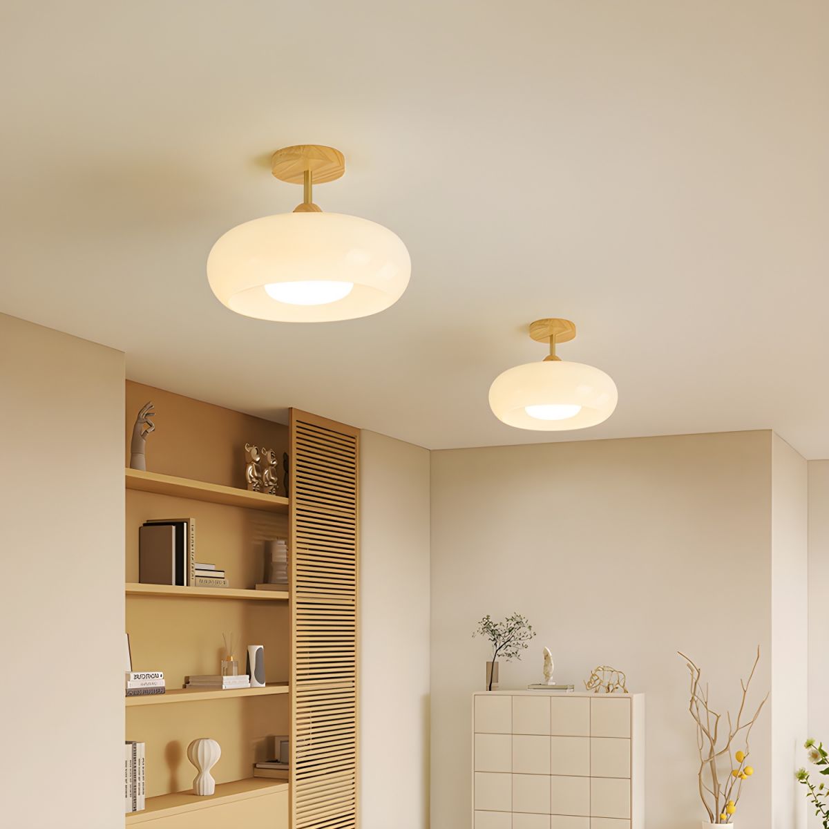 Ceiling Light Wood Glass Drum Vintage Style | Alvora