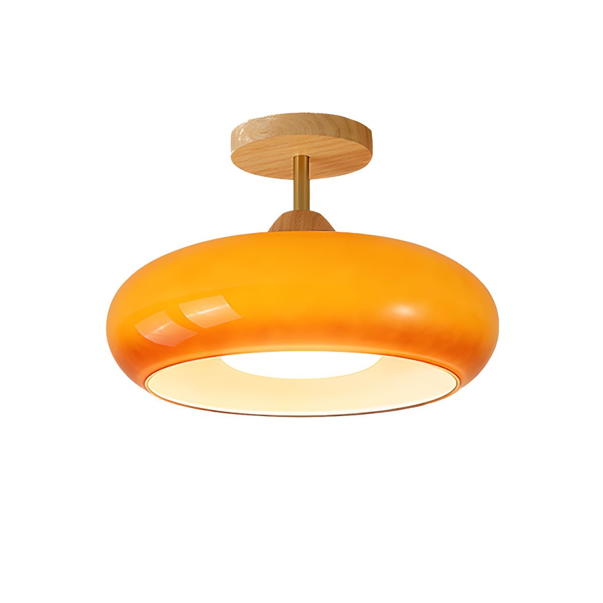 Ceiling Light Wood Glass Drum Vintage Style | Alvora