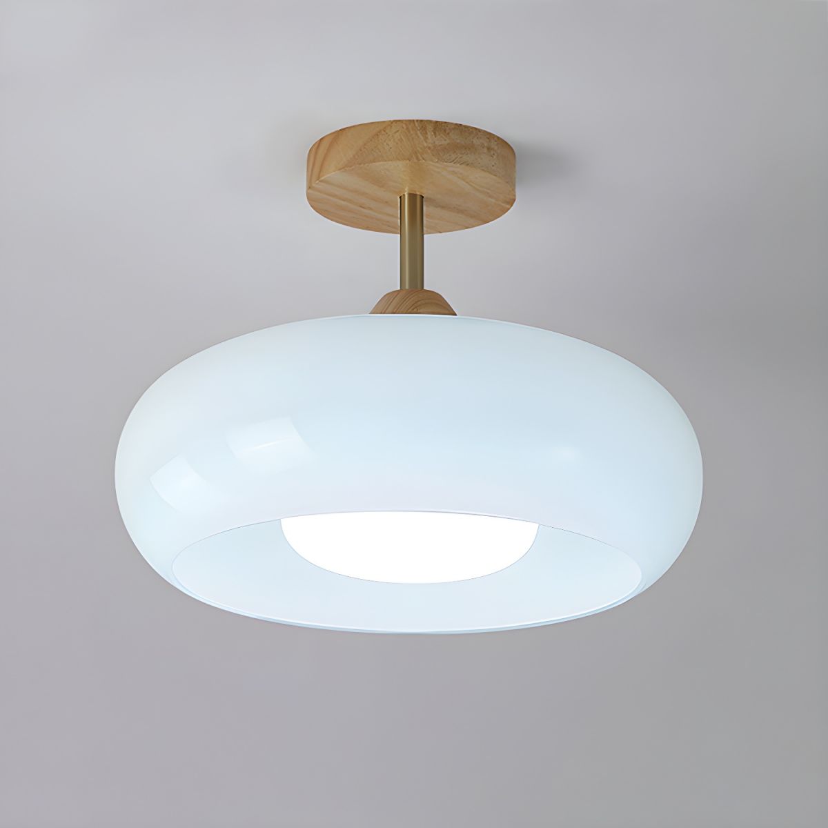 Ceiling Light Wood Glass Drum Vintage Style | Alvora