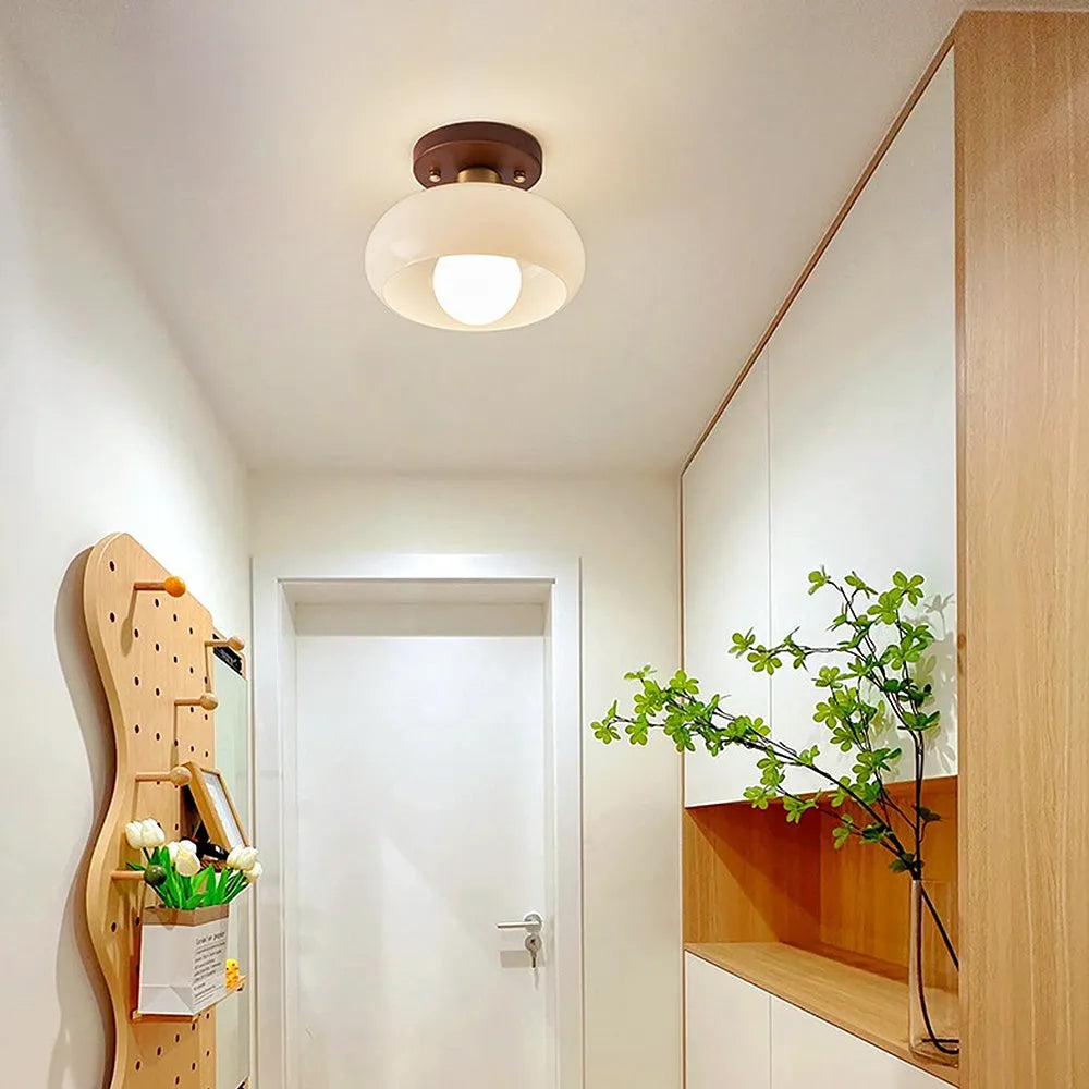 Ceiling Light Wood Glass in Vintage Style | Feranti