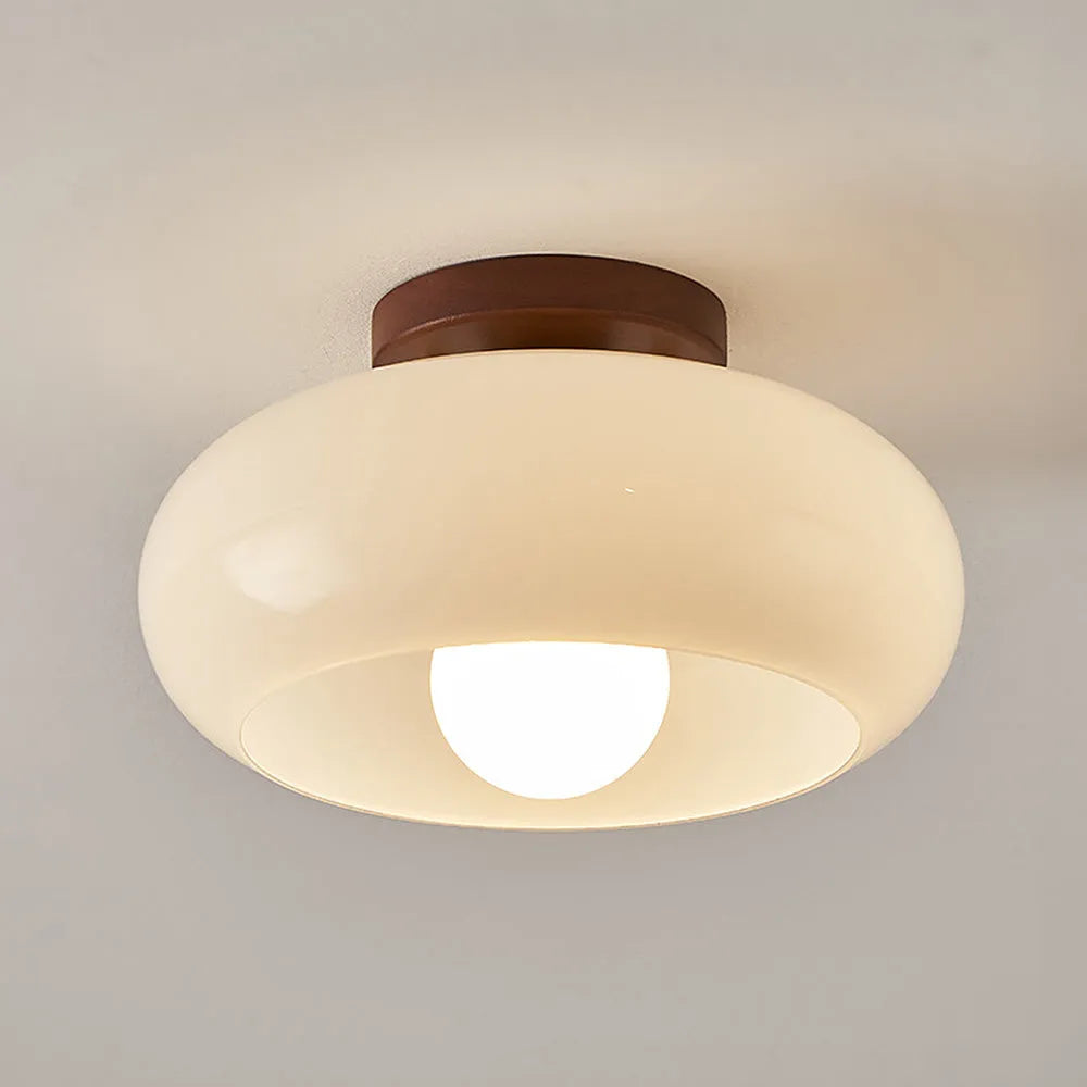 Ceiling Light Wood Glass in Vintage Style | Feranti