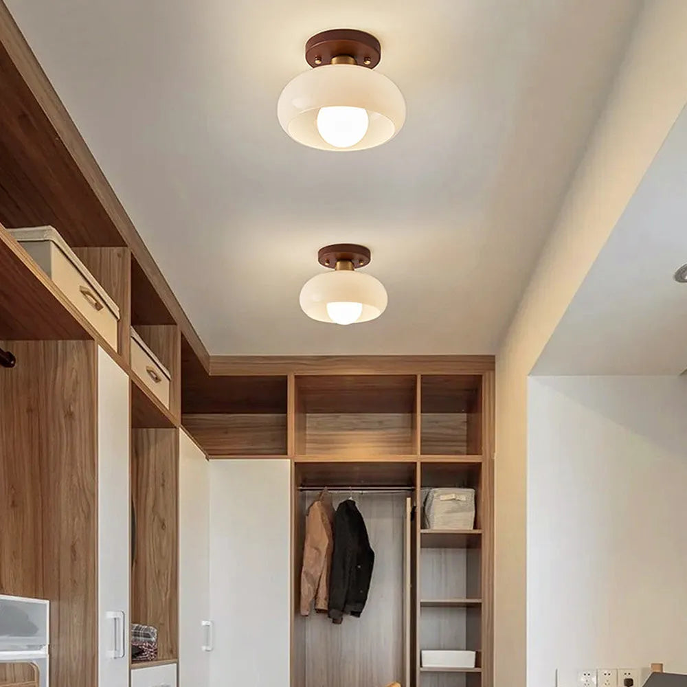 Ceiling Light Wood Glass in Vintage Style | Feranti