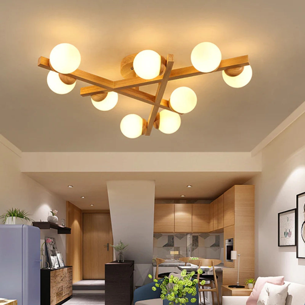 Ceiling Light Wooden Crossed Lines Modern Interior Lighting | Wolira