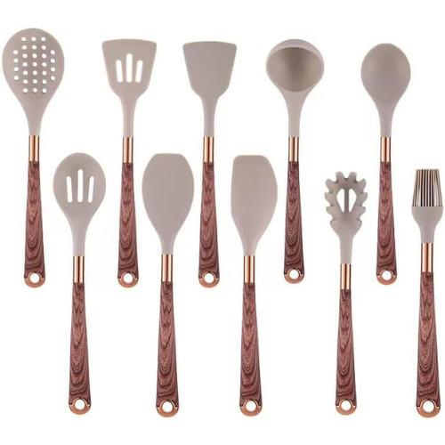 Cooking Set Silicone Utensils 10 Pieces Wood Look Modern | Silano