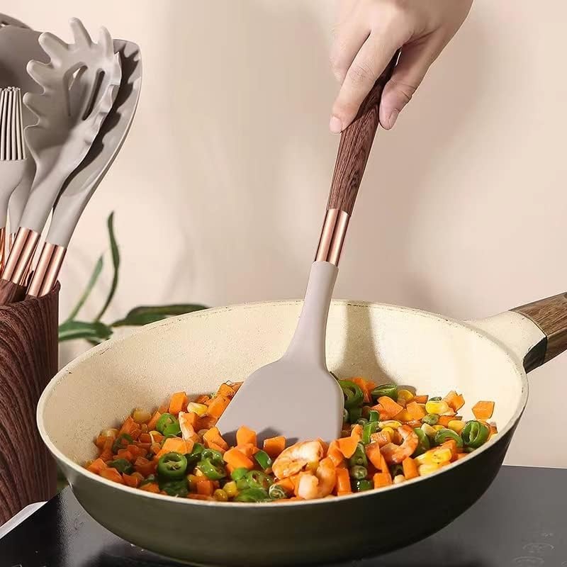 Cooking Set Silicone Utensils 10 Pieces Wood Look Modern | Silano