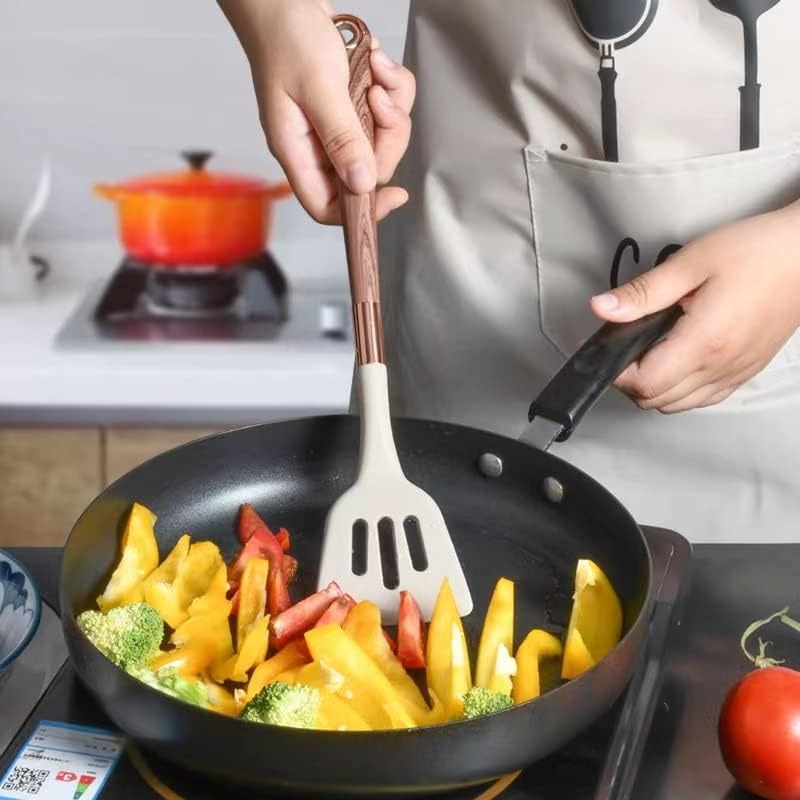 Cooking Set Silicone Utensils 10 Pieces Wood Look Modern | Silano