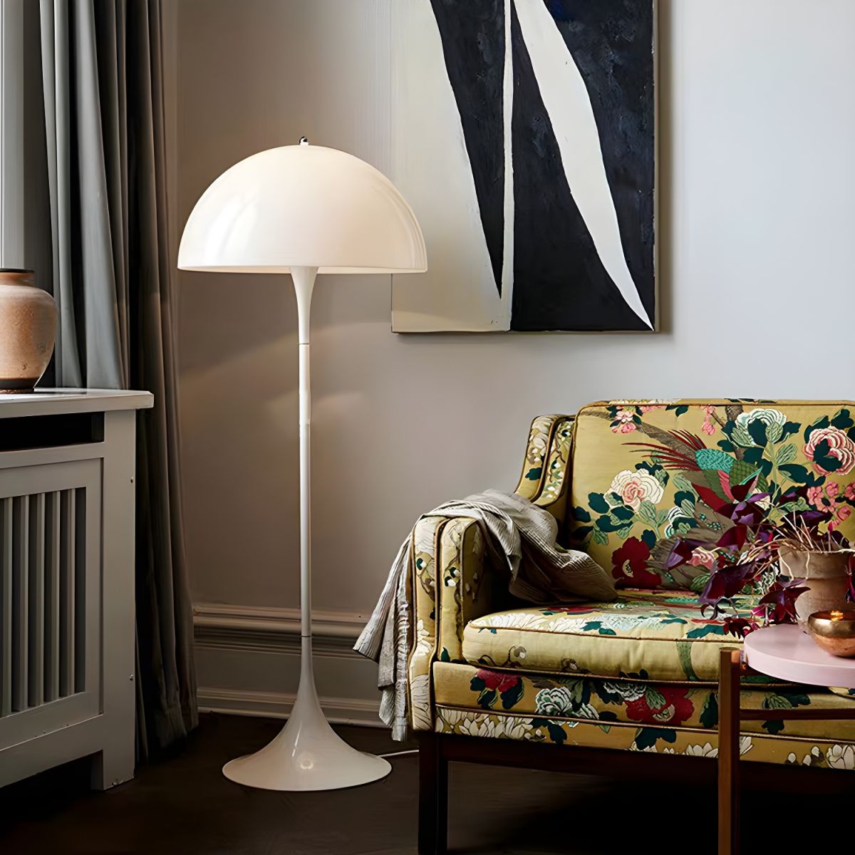Floor Lamp Metal with White Dome Shade Modern Interior | Narvila