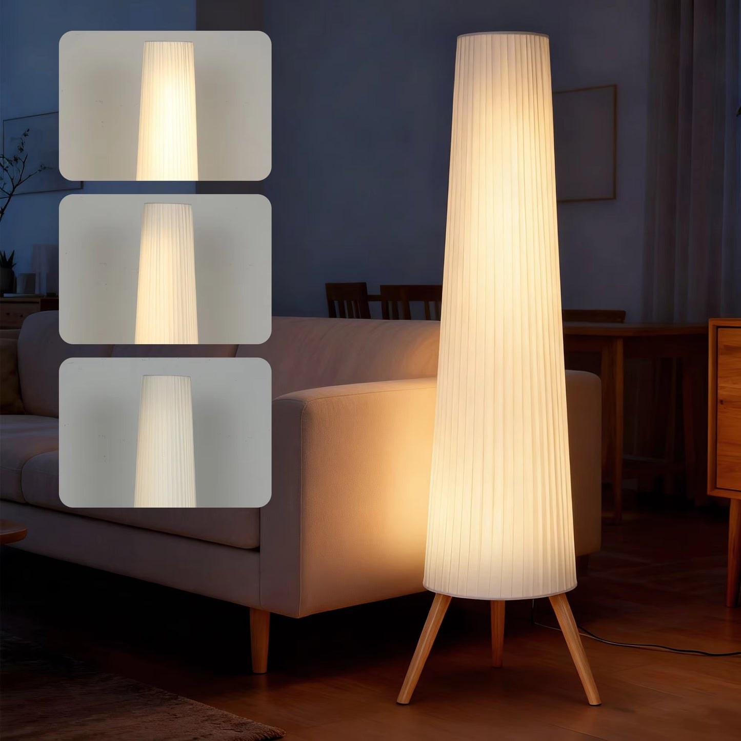 Floor Lamp Tripod Wood Adjustable Brightness Nordic Style | Nardivo
