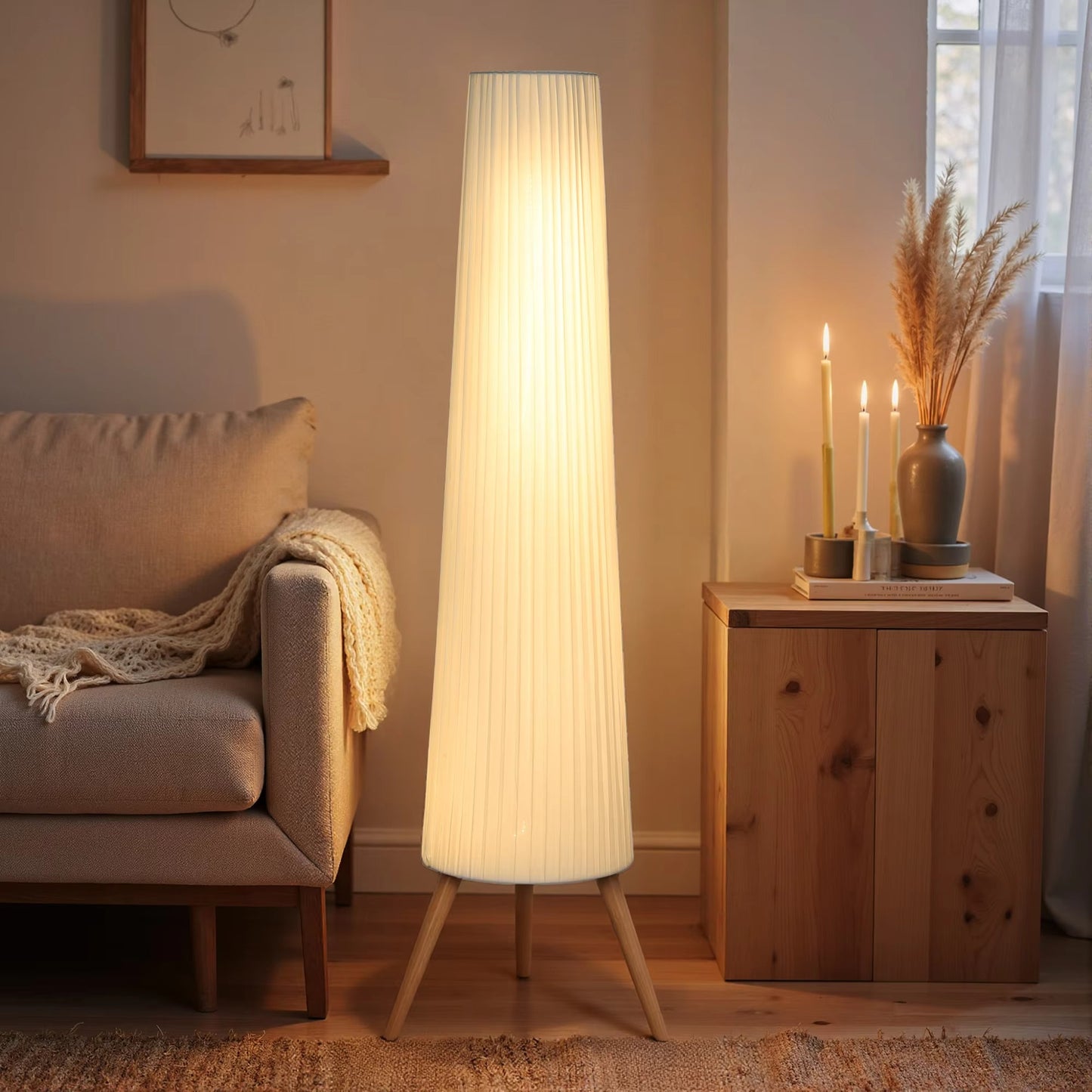 Floor Lamp Tripod Wood Adjustable Brightness Nordic Style | Nardivo