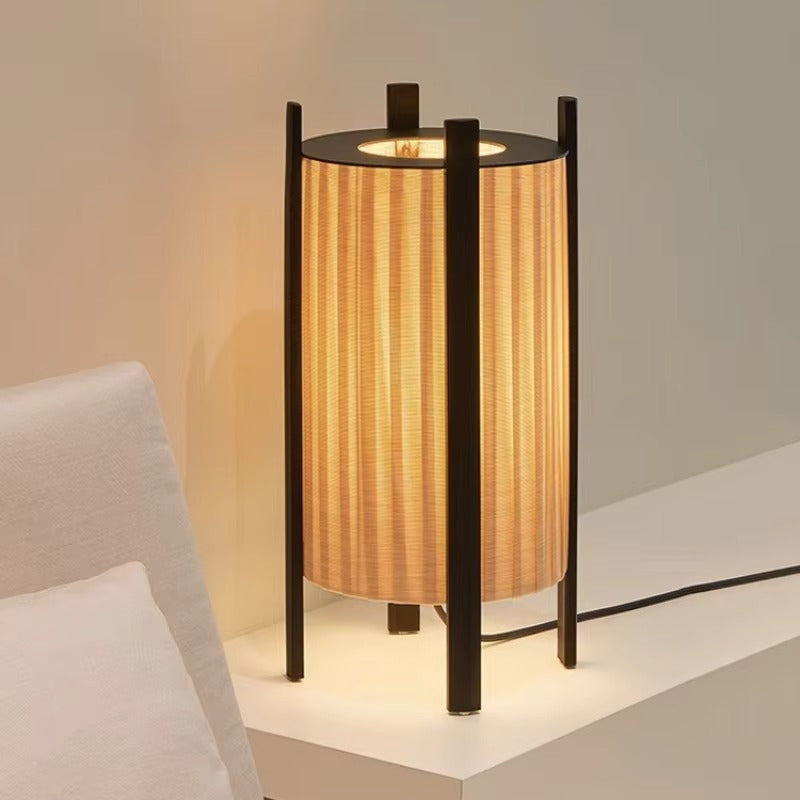 Floor Lamp Wood Grid with Fabric Shade Wabi Sabi Style | Ramiko