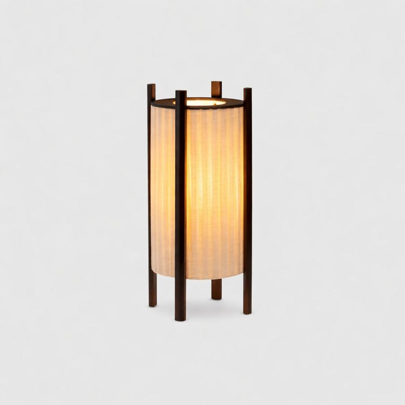 Floor Lamp Wood Grid with Fabric Shade Wabi Sabi Style | Ramiko