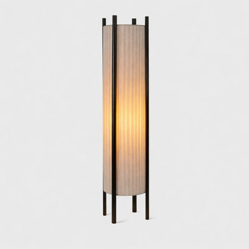 Floor Lamp Wood Grid with Fabric Shade Wabi Sabi Style | Ramiko