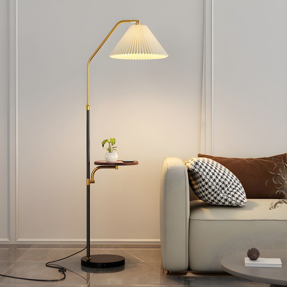 Floor Lamp with Black Tray Table Modern Style | Tenaro