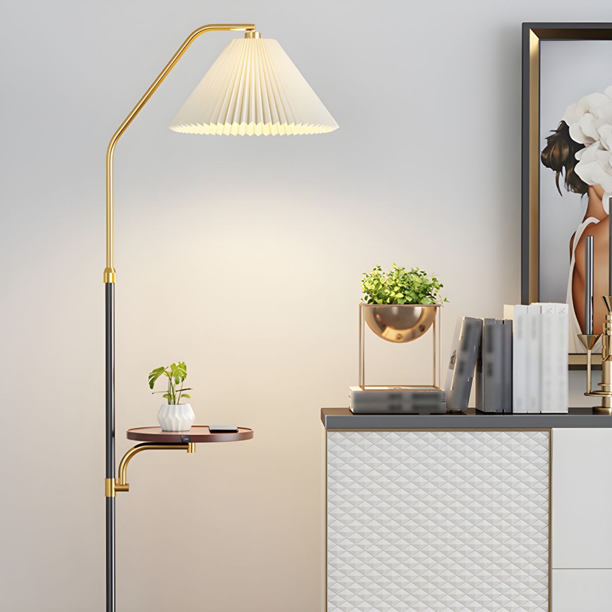 Floor Lamp with Black Tray Table Modern Style | Tenaro