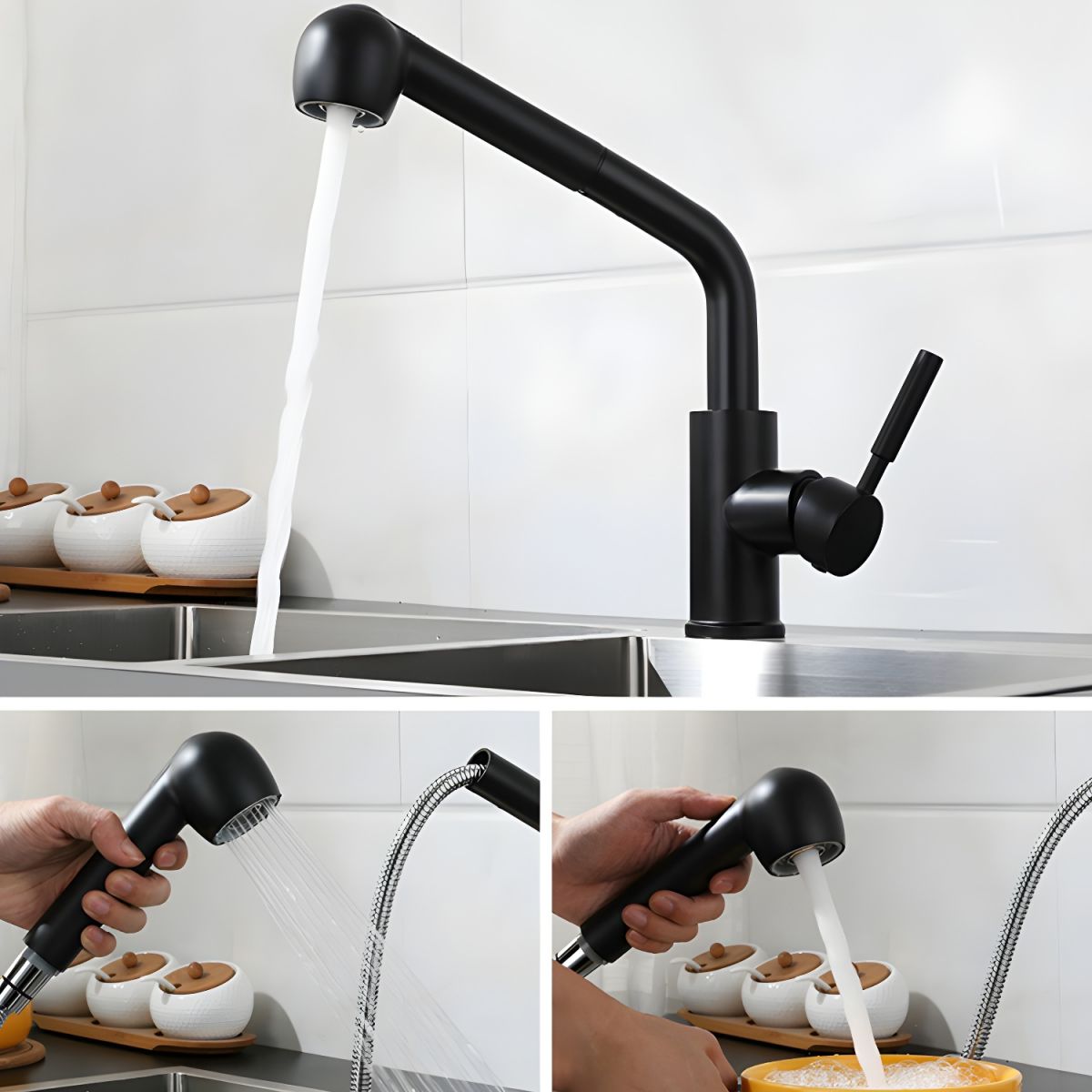 Kitchen Faucet Pull Spray High Arch Swivel Modern | Aquviro