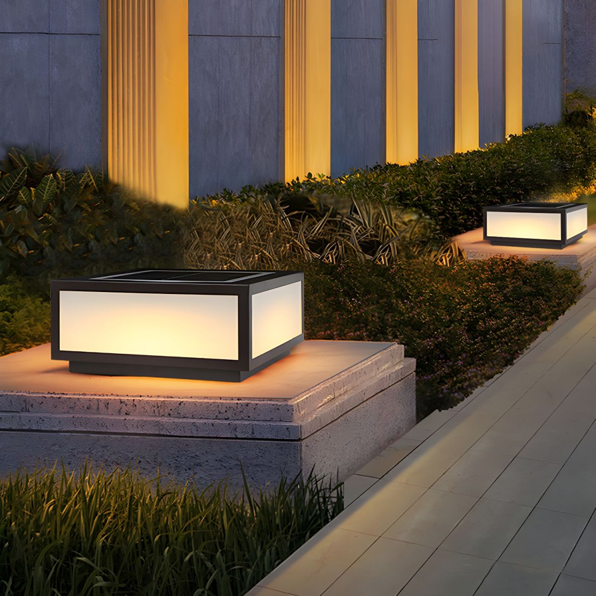 Outdoor Light Black Solar LED Pillar Acrylic Shade | Fivaro