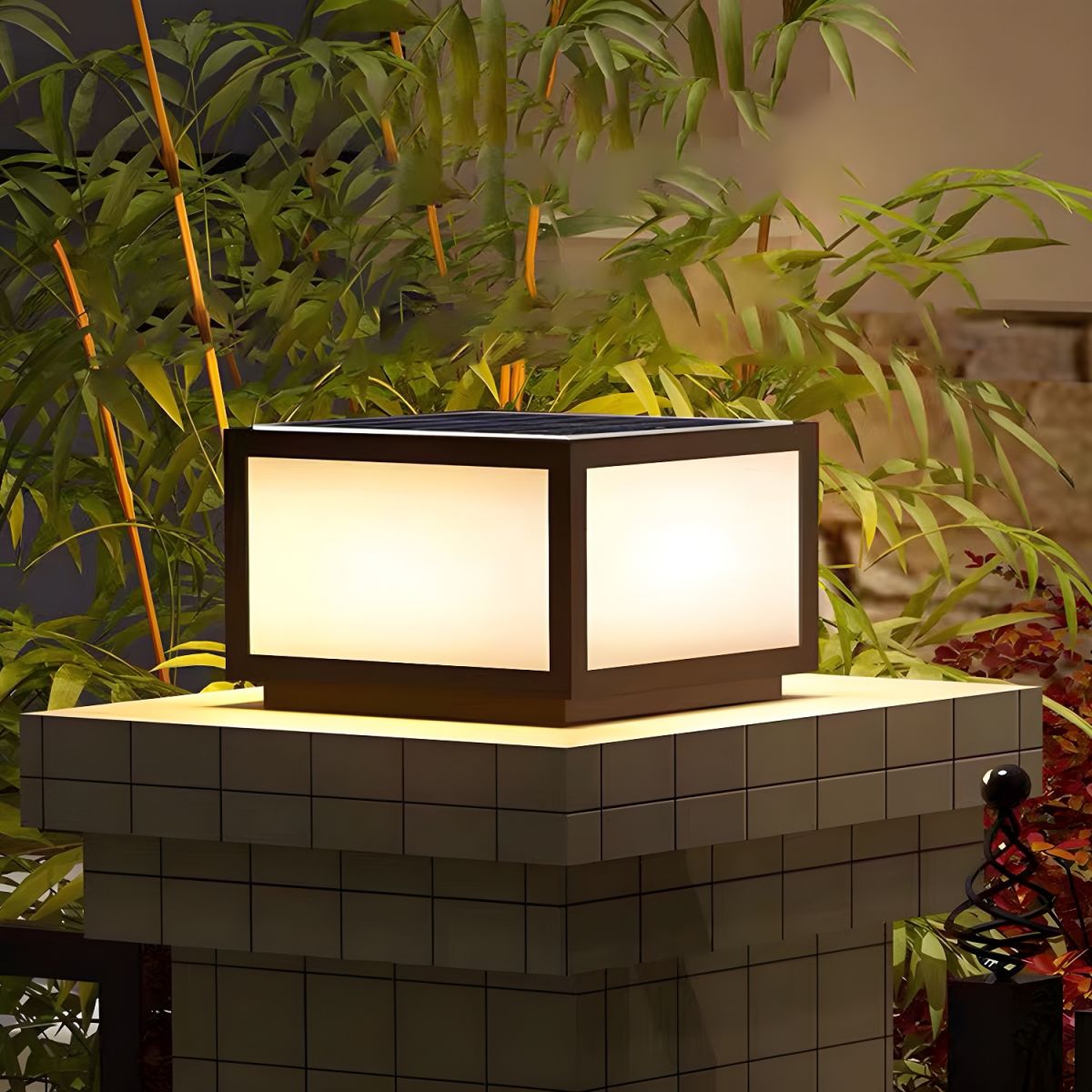 Outdoor Light Black Solar LED Pillar Acrylic Shade | Fivaro
