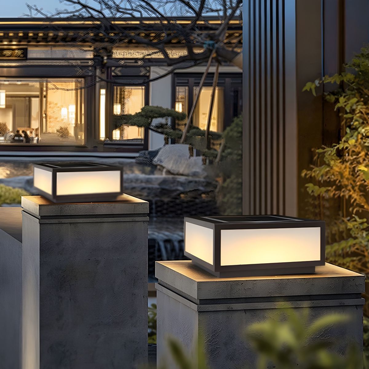 Outdoor Light Black Solar LED Pillar Acrylic Shade | Fivaro