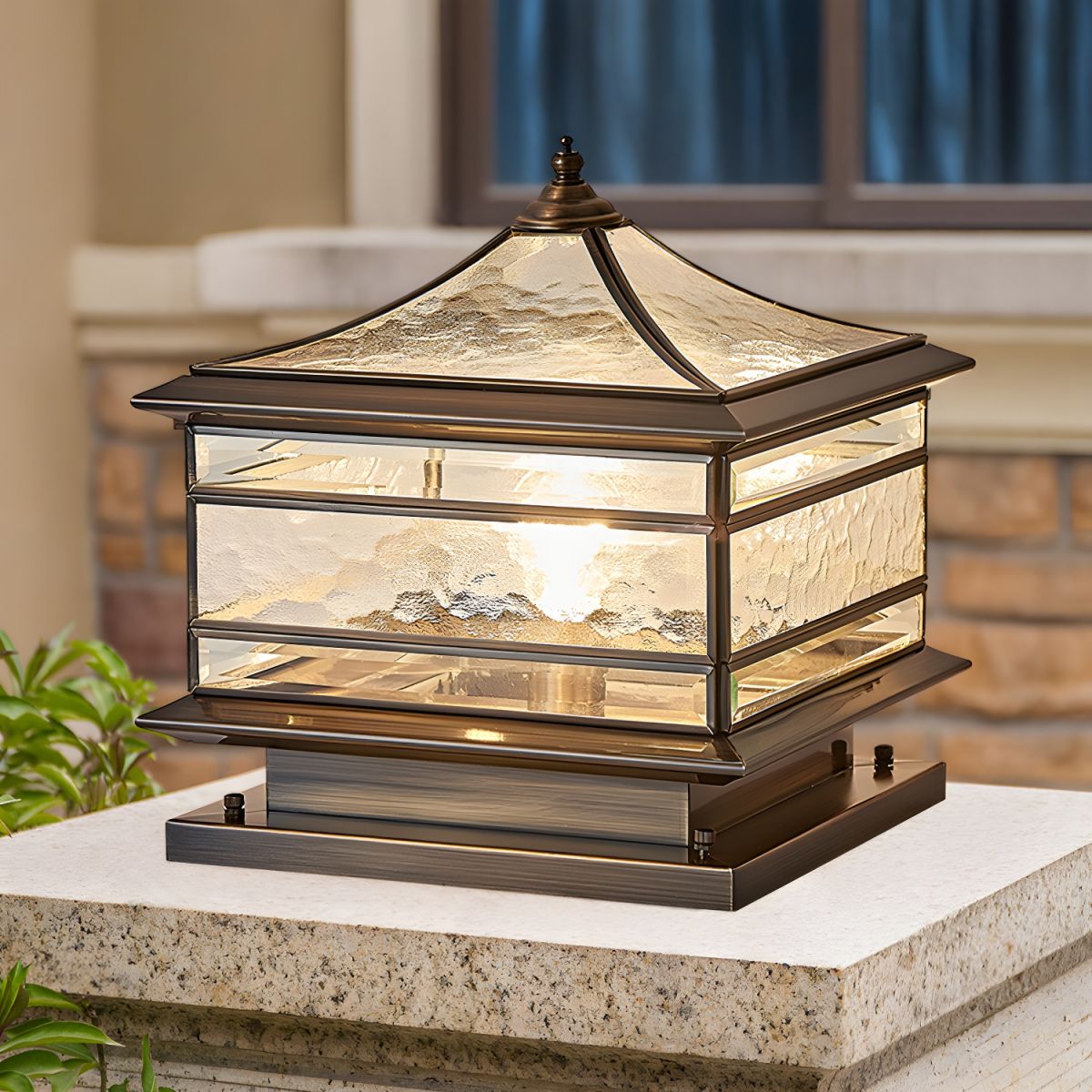 Outdoor Light Brass Square with Glass Shade | Sivora