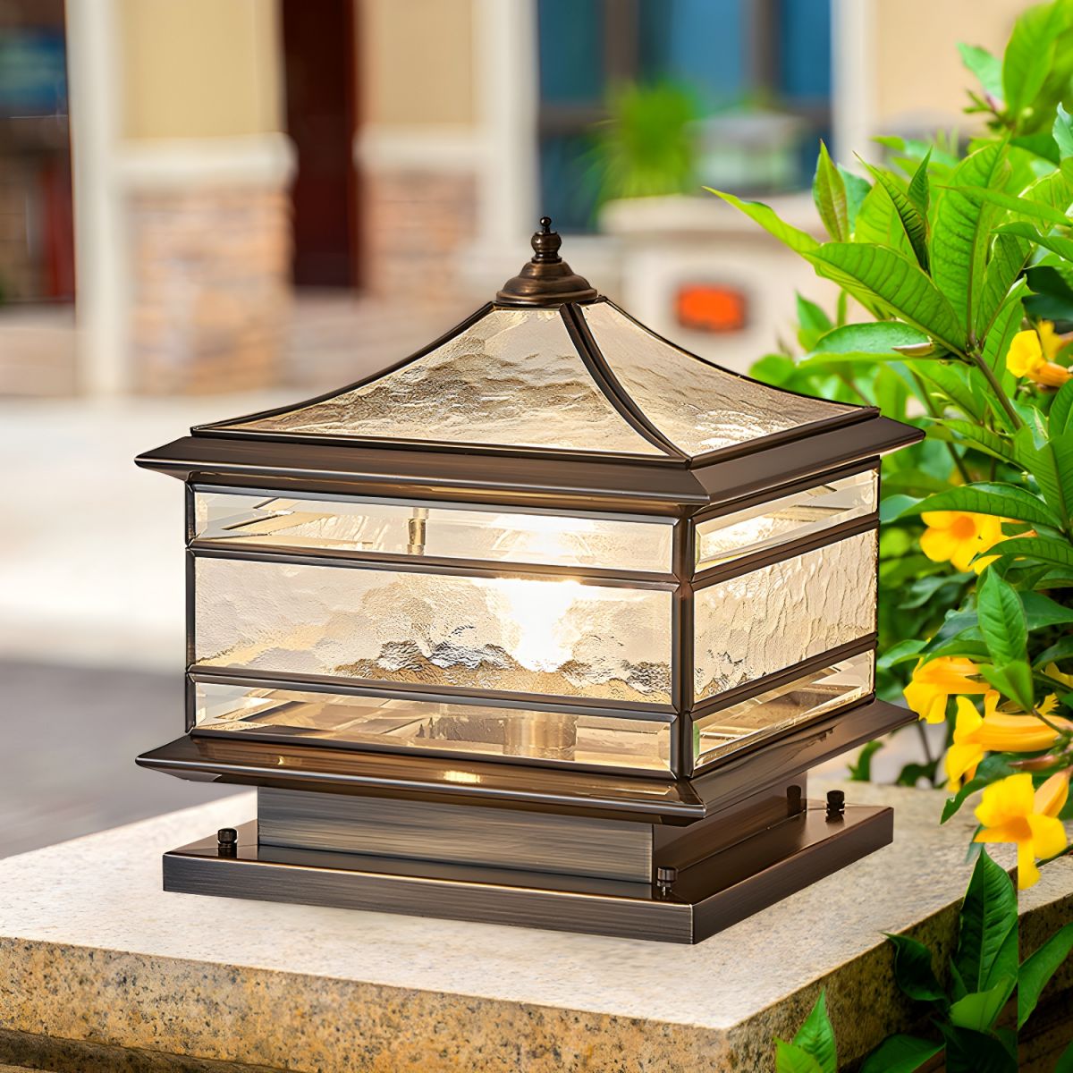 Outdoor Light Brass Square with Glass Shade | Sivora