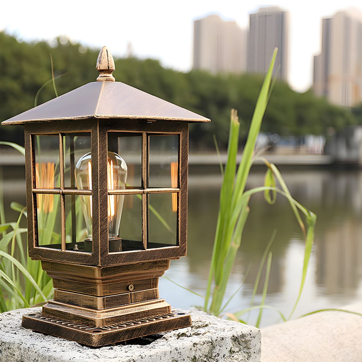 Outdoor Light Metal Lantern Post with Retro Design | Trelon