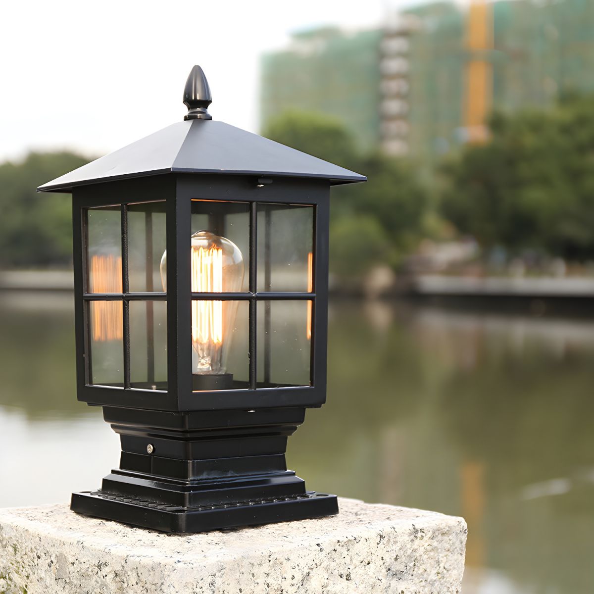 Outdoor Light Metal Lantern Post with Retro Design | Trelon