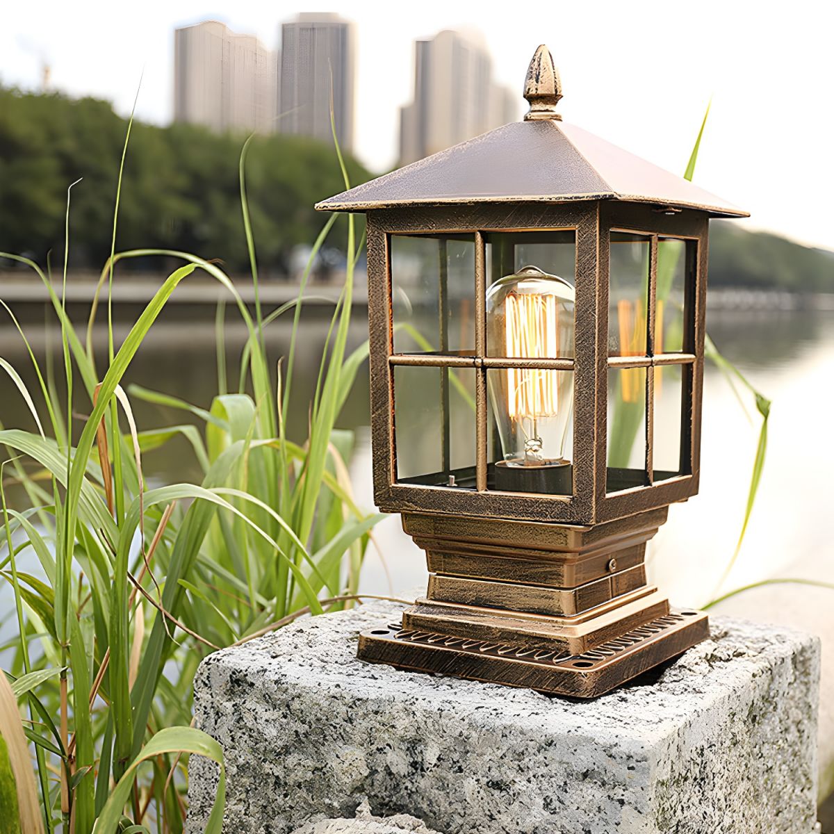 Outdoor Light Metal Lantern Post with Retro Design | Trelon