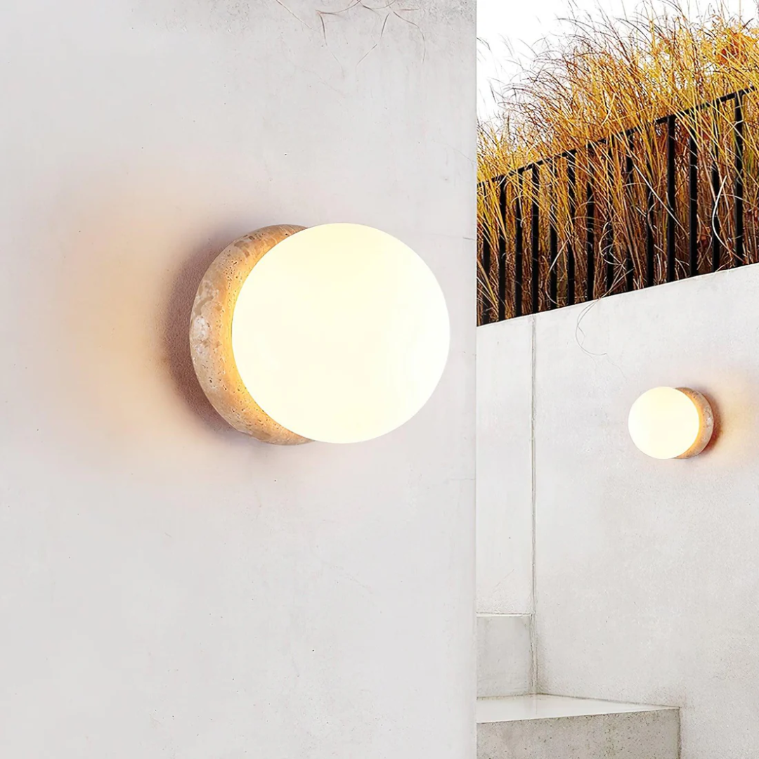 Outdoor Wall Light in Travertine Stone with Water Resistant Design | Travino