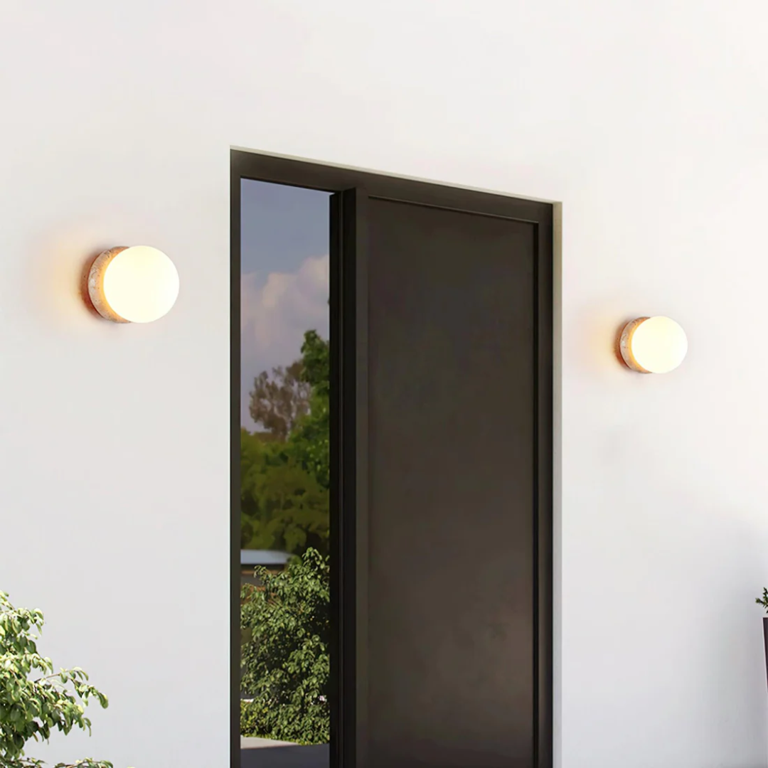 Outdoor Wall Light in Travertine Stone with Water Resistant Design | Travino