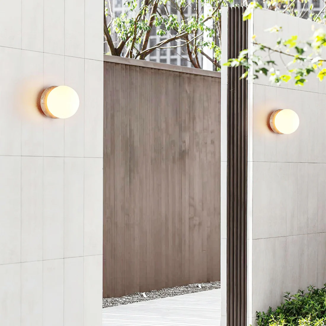Outdoor Wall Light in Travertine Stone with Water Resistant Design | Travino