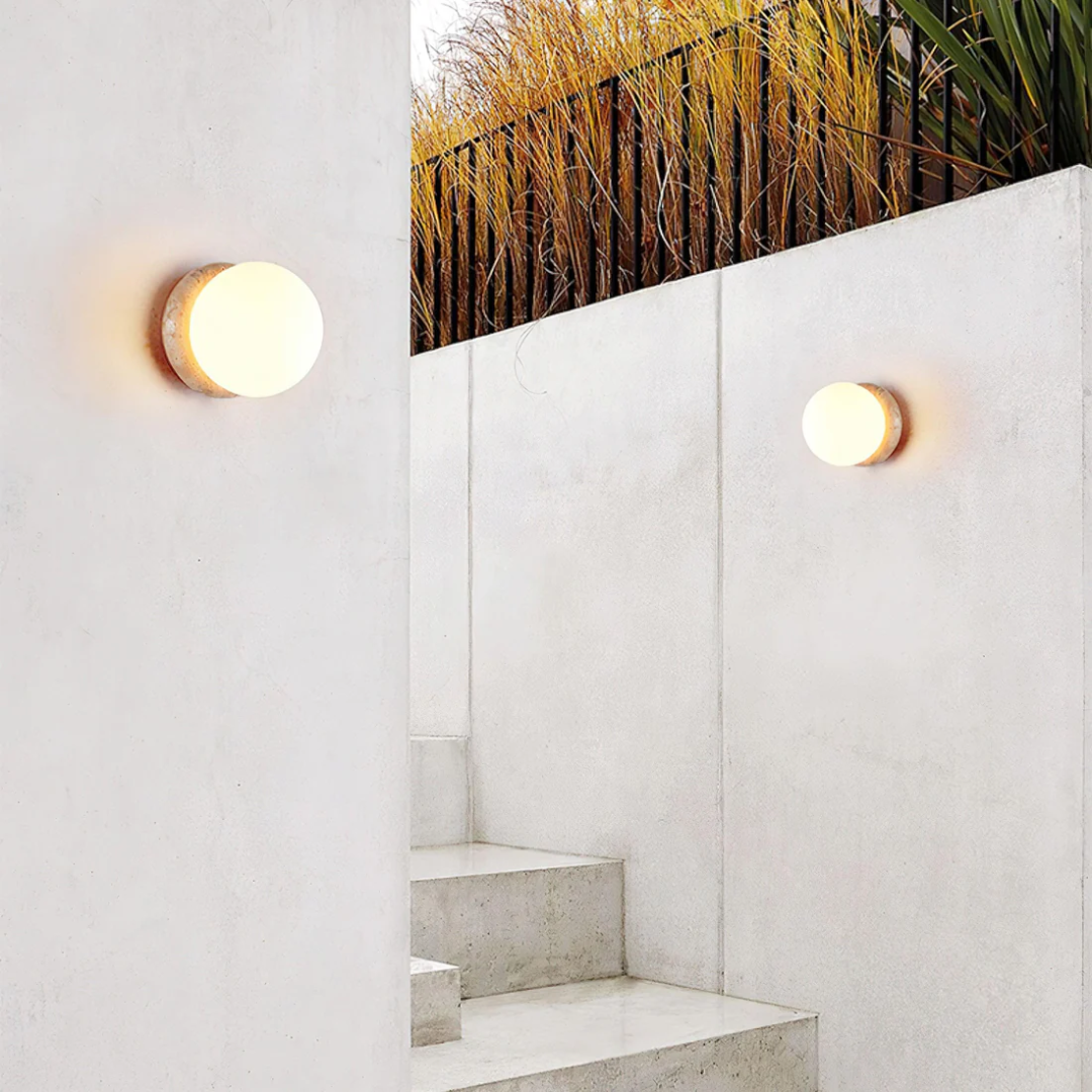 Outdoor Wall Light in Travertine Stone with Water Resistant Design | Travino
