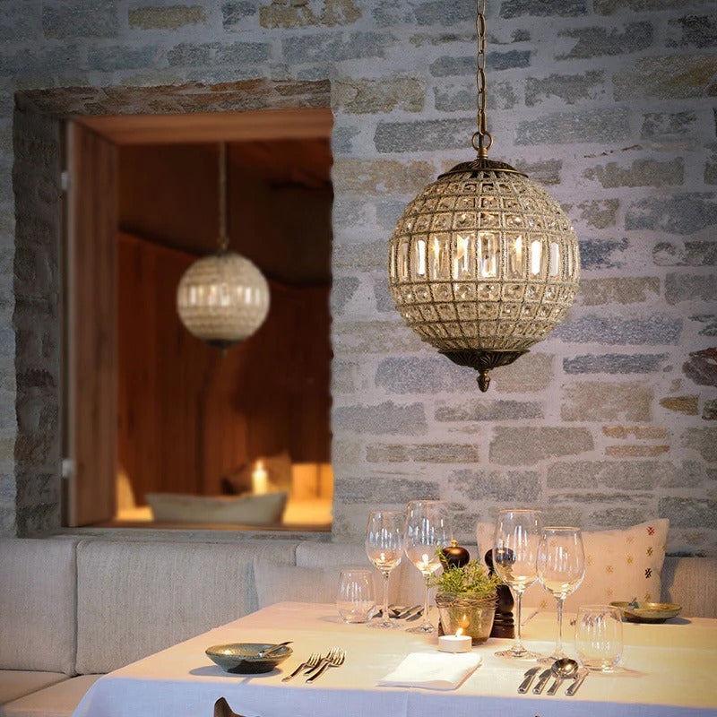 Pendant Light Crystal Globe French Country Brass Finish | Deravon