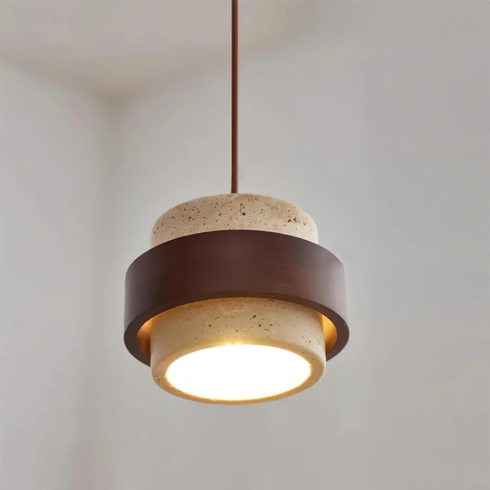 Pendant Light Travertine Stone with Walnut Detail Modern | Travere