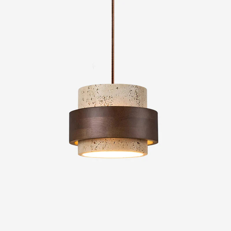 Pendant Light Travertine Stone with Walnut Detail Modern | Travere