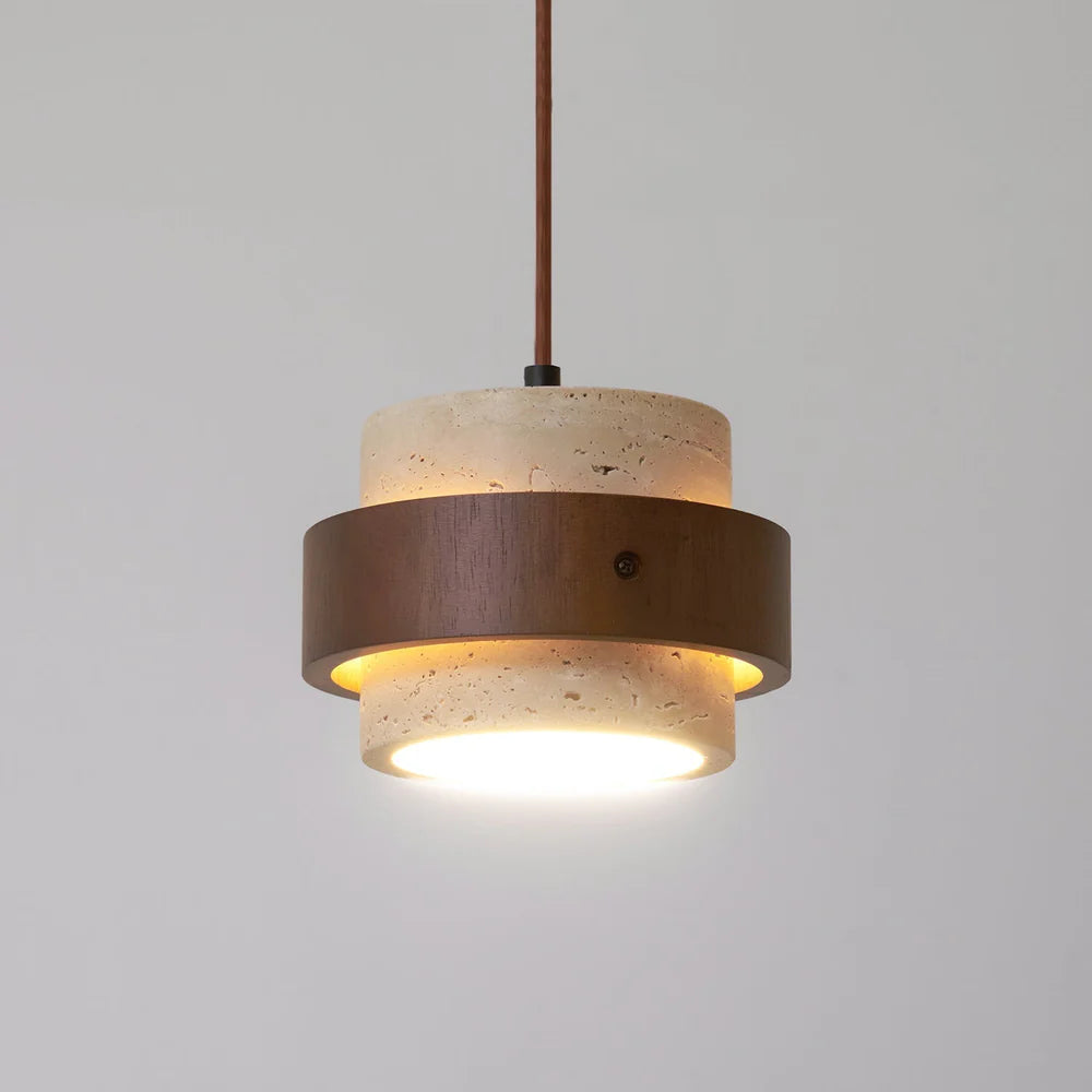 Pendant Light Travertine Stone with Walnut Detail Modern | Travere