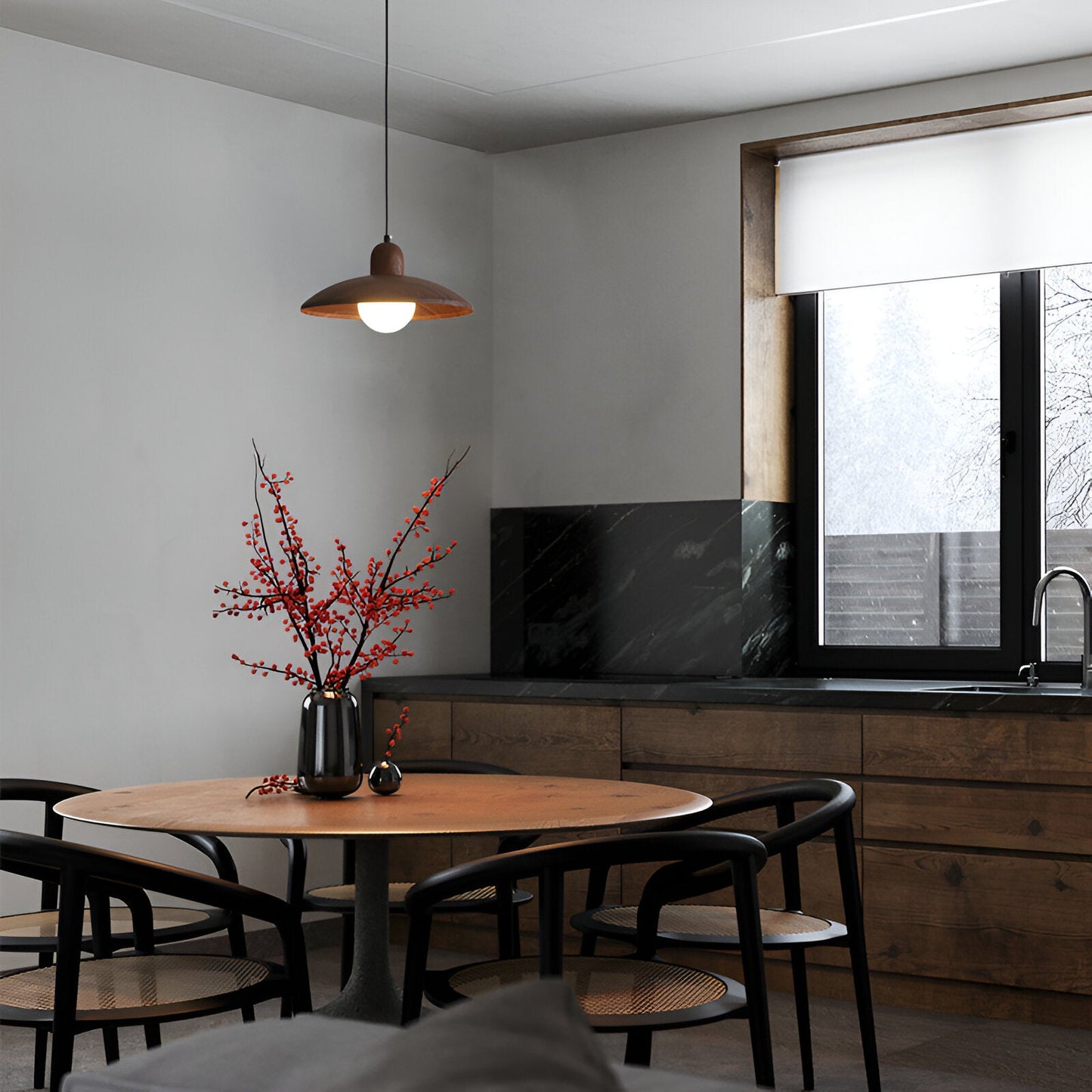 Pendant Light Walnut Finish Japanese Wabi-Sabi Style | Noraku