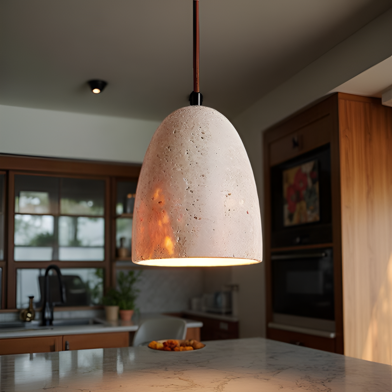Pendant Light Yellow Travertine Retro Bell Design | Vinoro