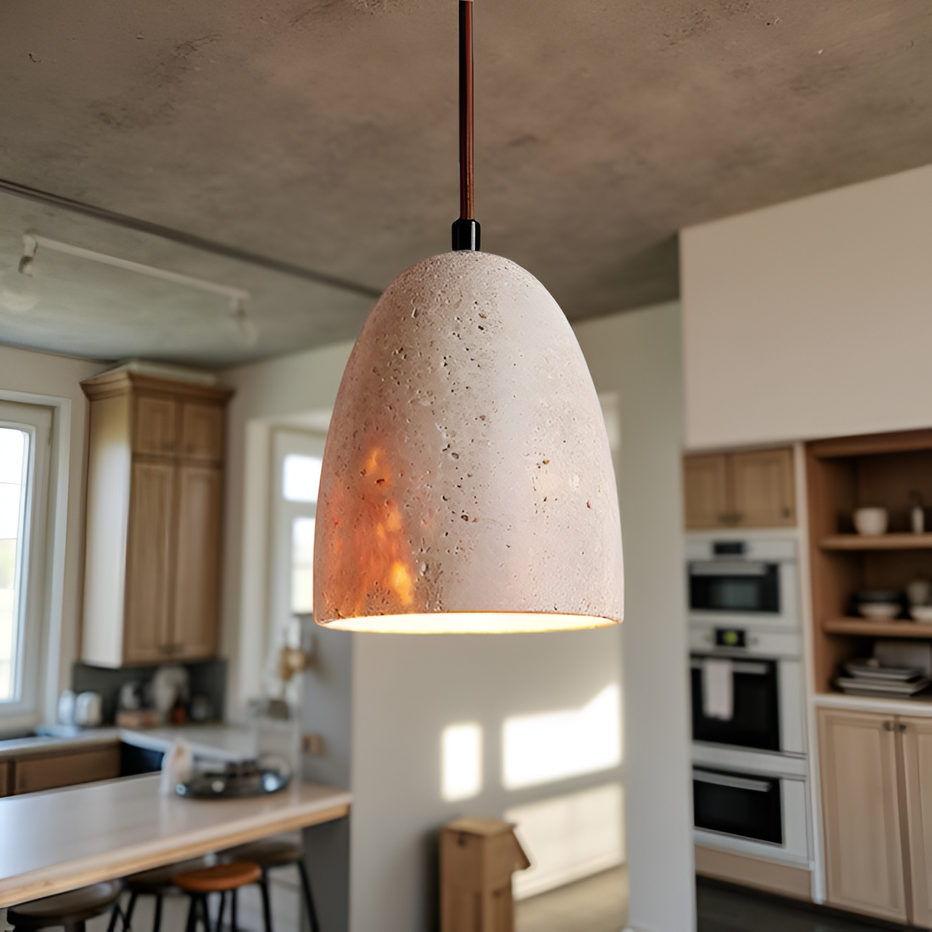 Pendant Light Yellow Travertine Retro Bell Design | Vinoro