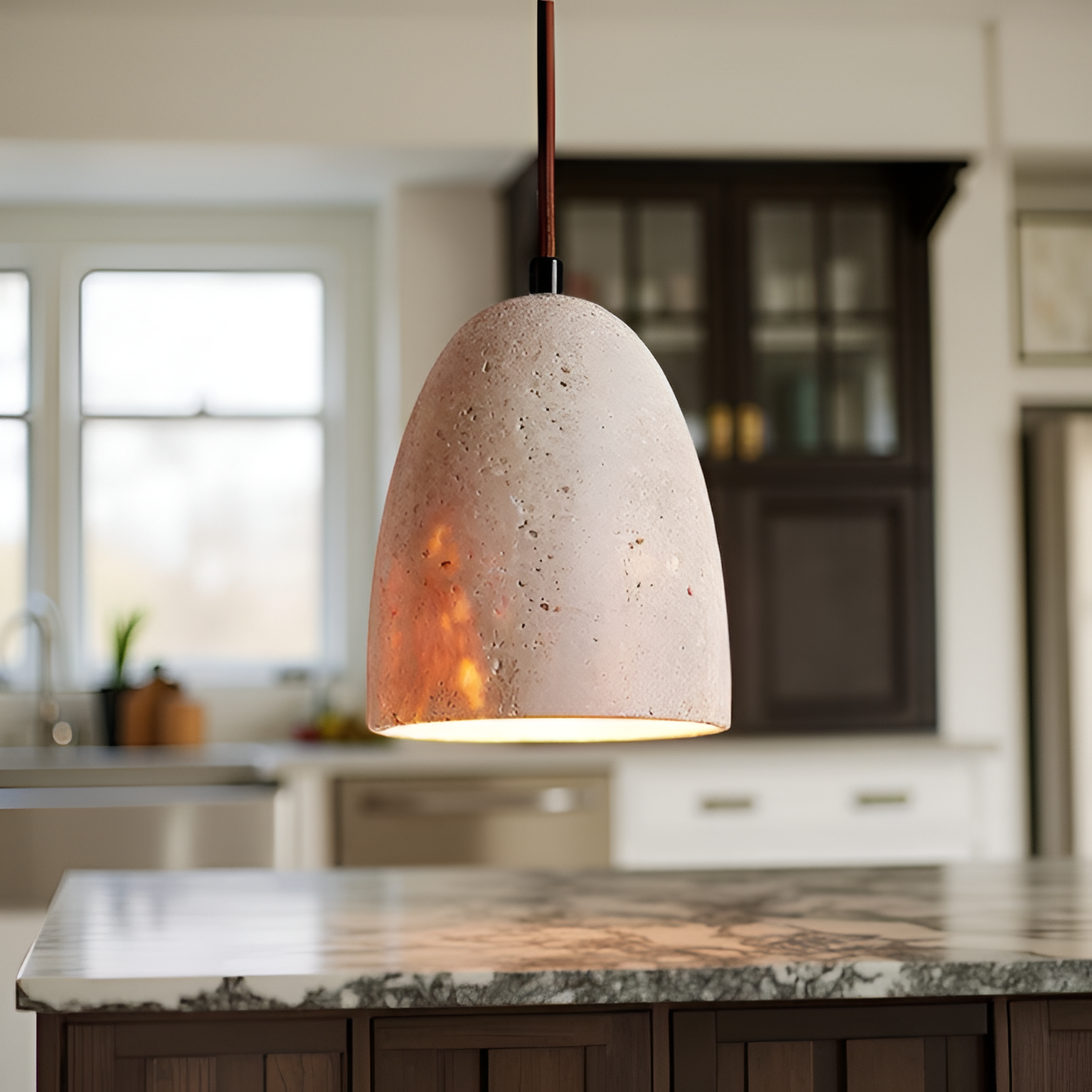 Pendant Light Yellow Travertine Retro Bell Design | Vinoro