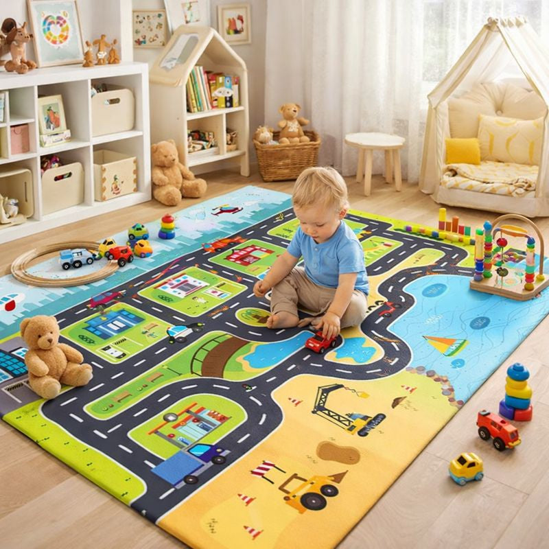 Play Mat Road Design Kids Floor Rug Modern | Rovito