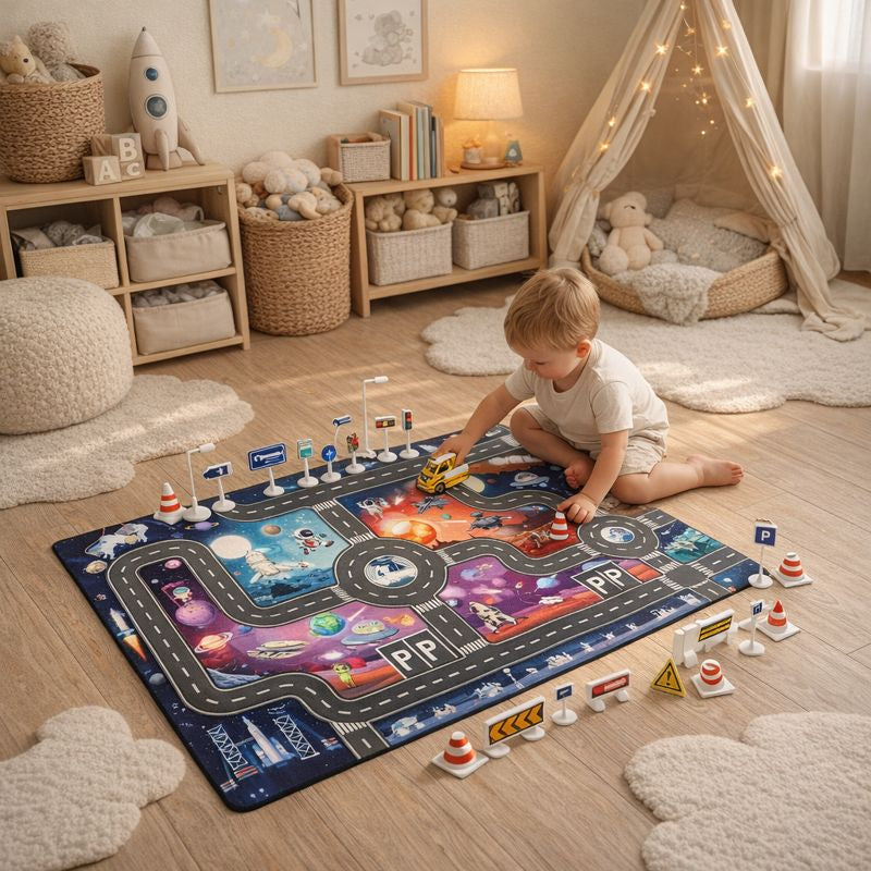 Play Mat Space City Road Map Kids Play Rug | Astrilo