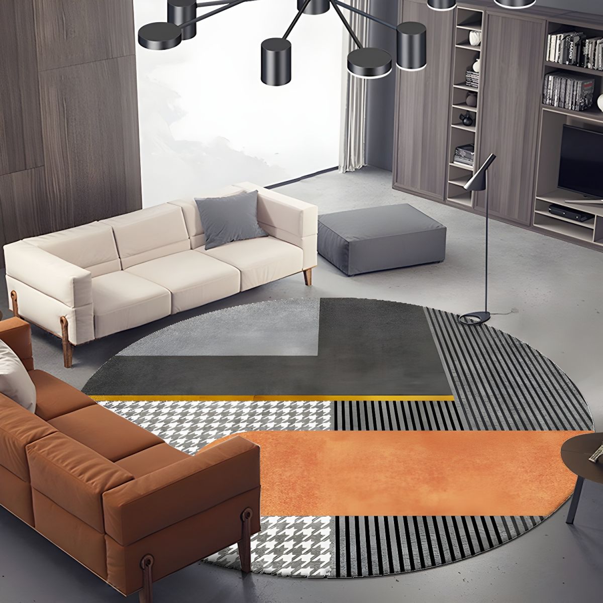 Rug Round with Geometric Pattern Contemporary Glam | Velaro