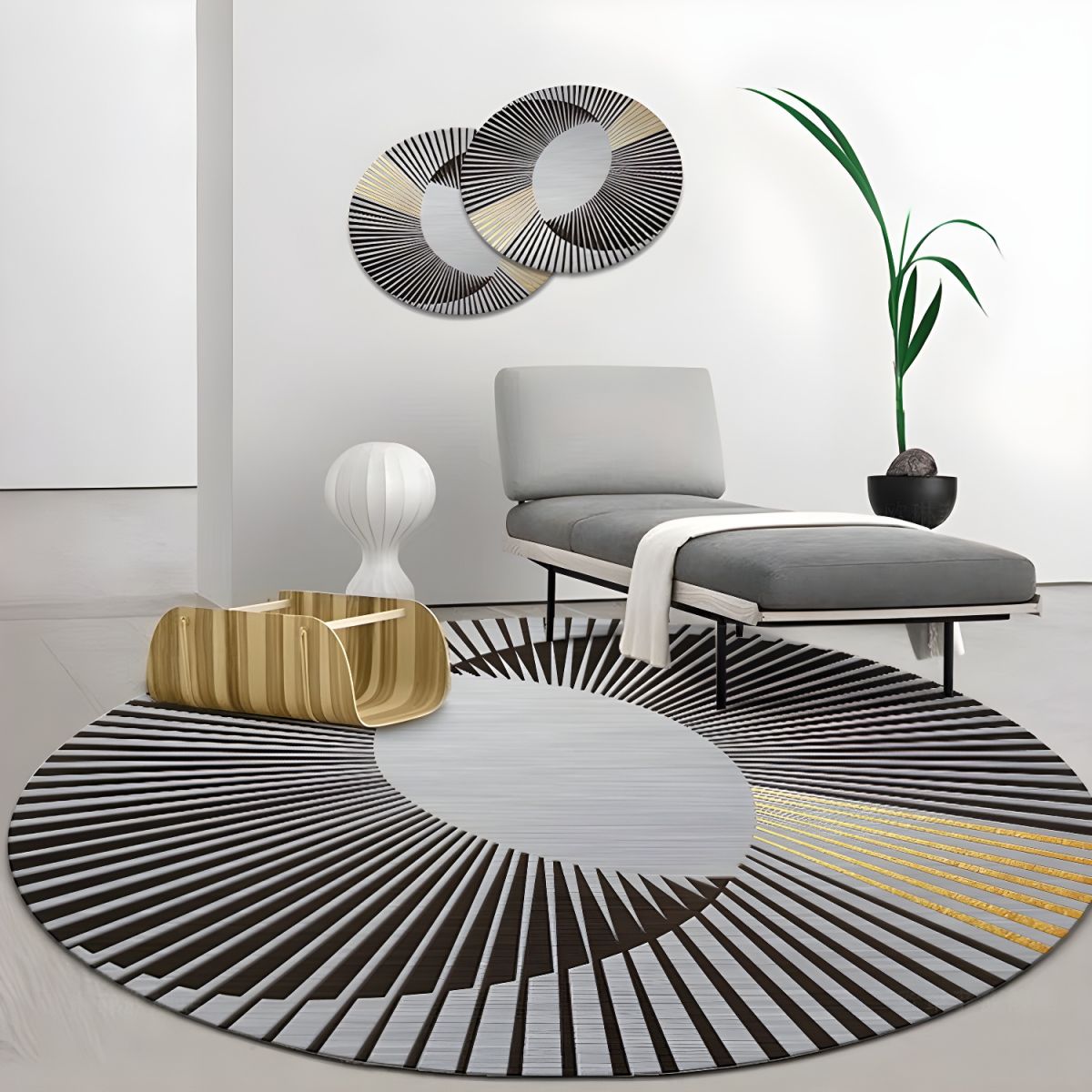Rug Round with Geometric Design Modern Glam | Luvira