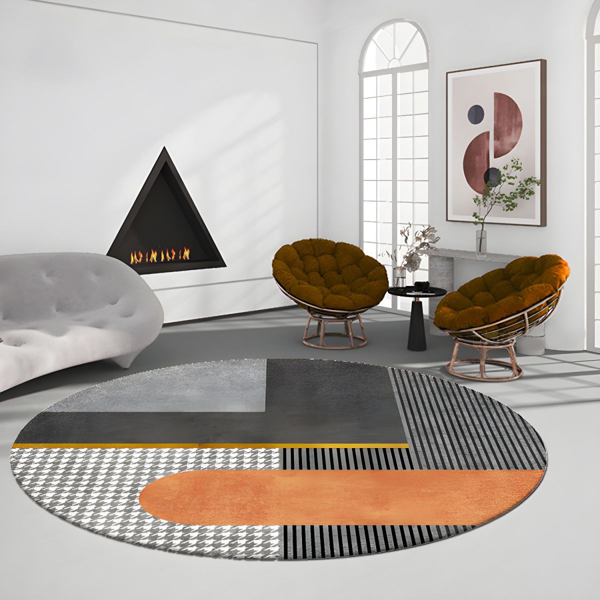 Rug Round with Geometric Pattern Contemporary Glam | Velaro