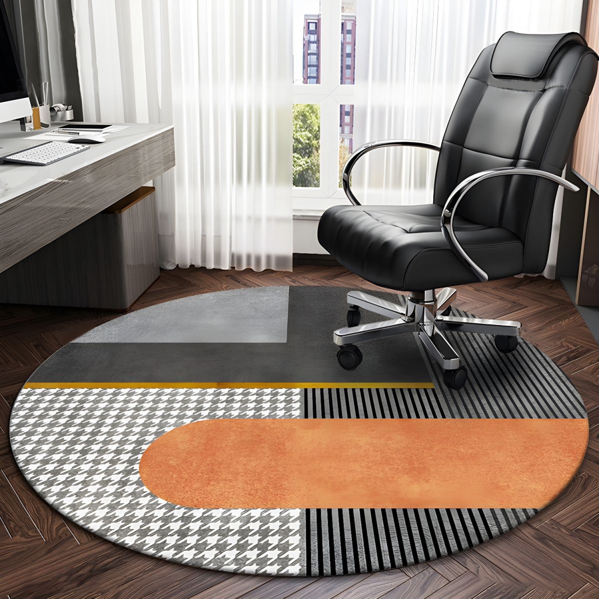 Rug Round with Geometric Pattern Contemporary Glam | Velaro